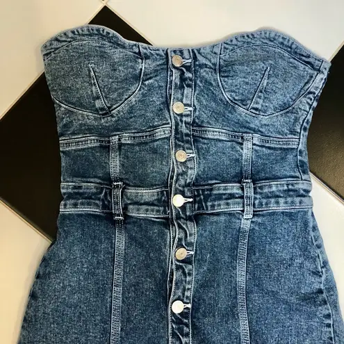 Jordache Strapless Denim Mini Dress Corset Bustier Button Front Sweetheart sz L