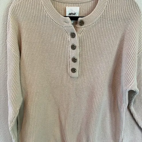 Aerie  Oversized Button Sweater Soft Oat Beige Cream Beachy Textured Knit XS