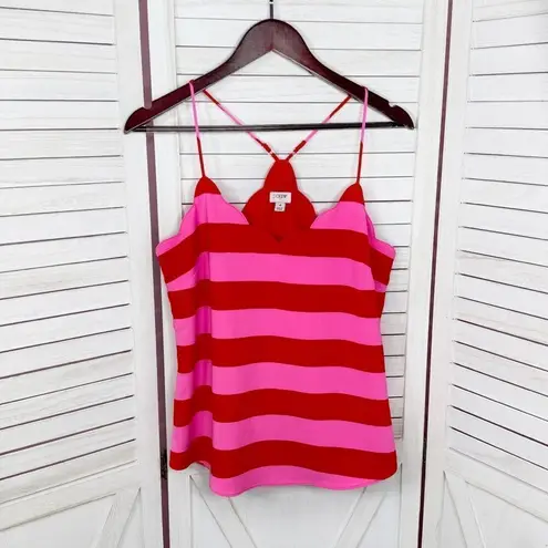 J.Crew Scalloped Striped Cami Halter Tank Top Shirt Pink Red 4