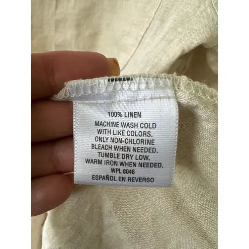 JM Collection Petite 100% Linen Mandarin Band Collar Button Down Shirt 14