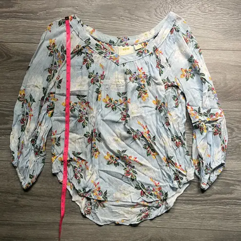 Maeve Anthropologie Blue White Floral V Neck Long Sleeve Blouse Size 8 Flowy