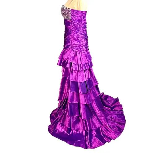 Deb Strapless Purple Jewel Hi Low Ball Gown Ruched Ruffles Size 5/6 Formal Dress