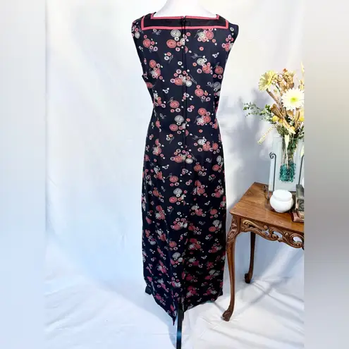 Vintage Sarah Elizabeth Floral Maxi Dress Square Neck Made in India Sz 18 💛 Black