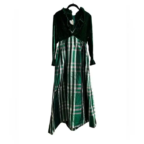 Vintage Lorrie Deb Emerald Green Velvet Plaid Maxi Dress Emma Bridgerton 9/10