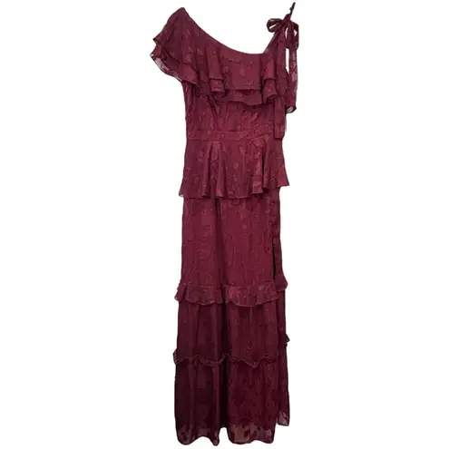 Lulus Lulu’s Enraptured By You Wine One-Shoulder Ruffled Tiered Maxi Dress NWT Large