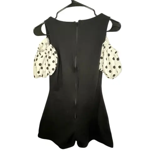 Frederick's of Hollywood Fredrick's Vintage Black And White Pin Up Style Polkadot Off Shoulder Romper