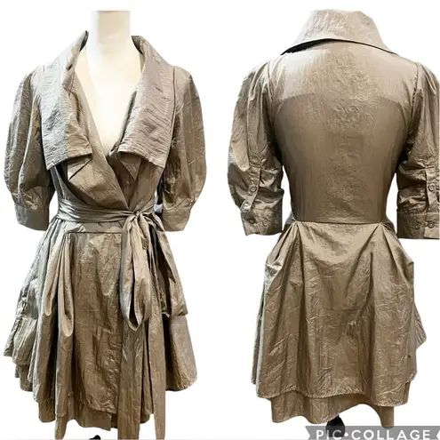 Ryu Women’s Size S Metallic Gray Short Dress Steampunk Victorian Pockets NWT