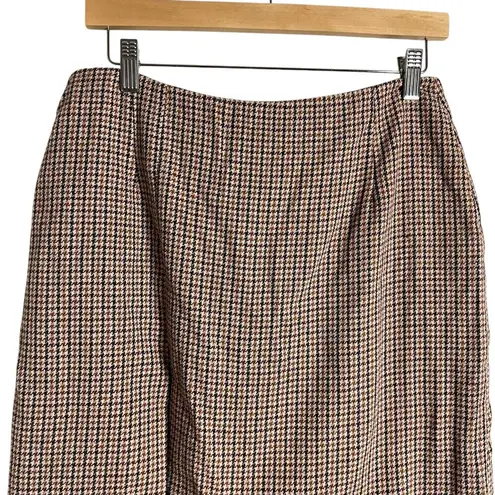 Maje Jaisa Brown Houndstooth Pattern Slit Midi Skirt Size L