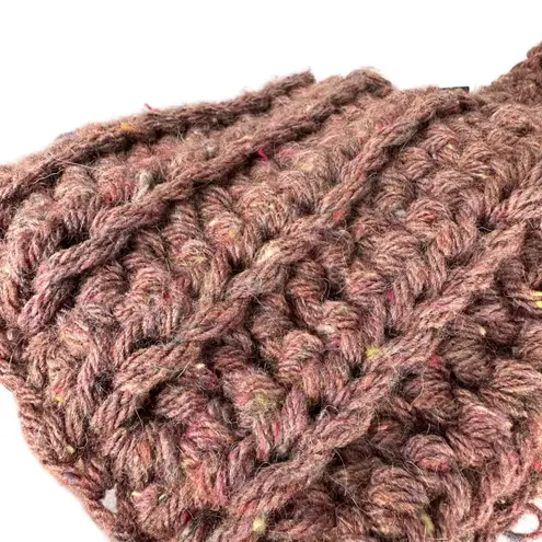 Handmade Hand Knit Grandma Wool Blend Soft Chunky Mauve Long Scarf w Pockets Boho Cozy - Image 10