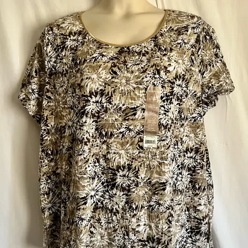 White Stag Jacquard Short Sleeve Brown and Cream Top