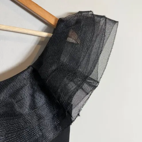 Aidan Mattox Asymmetric Ruffle Bodycon Cocktail Mini Dress Womens 6 Black Tulle