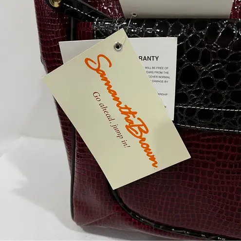 Samantha Brown Burgundy Brown Glazed Croc Embossed Travel Tote Bag Carry