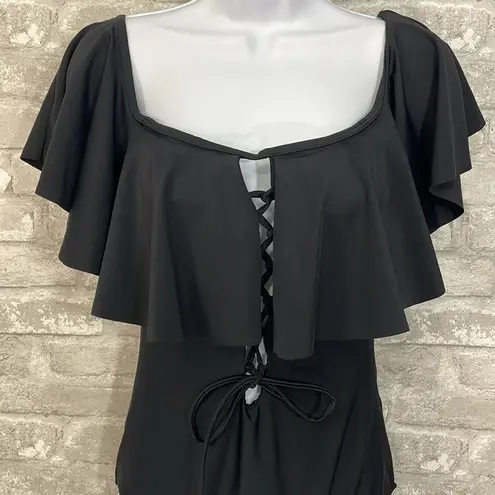 Tempt Me Lace-Up Front Off Shoulder Ruffle One Piece Swimsuit