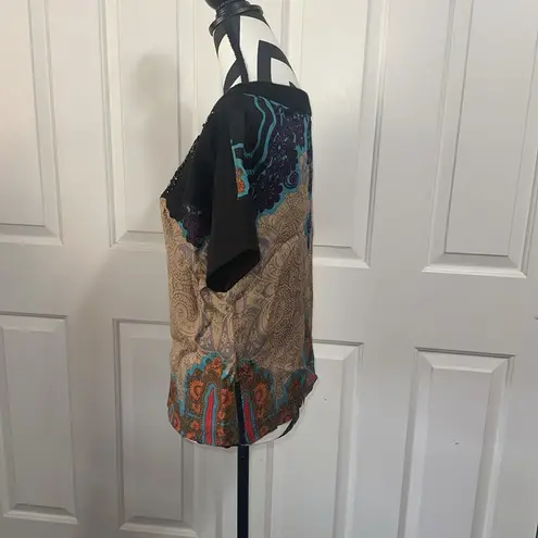 Tracy Reese Embellished Black and Tan Women's Top