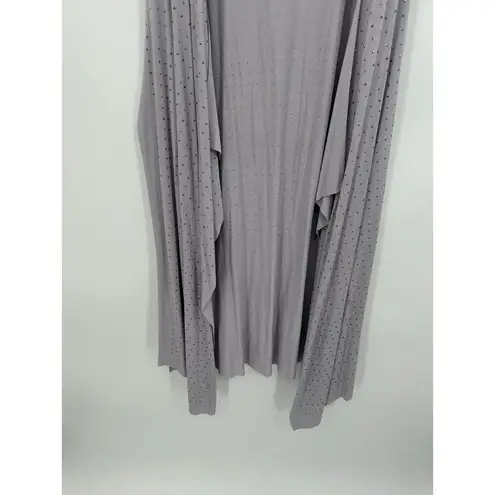 Vocal Open Front Sleeveless Cardigan Women M Lilac Purple Beaded Long Duster NWT