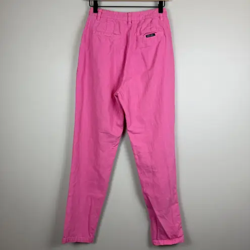 Rollas Jeans Women's 25 Pink Denim Linen Blend Tapered Leg Retro High Rise