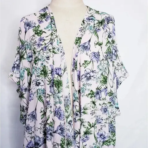 I Love JOAH Kimono Swimsuit Coverup Sheer Pink Floral