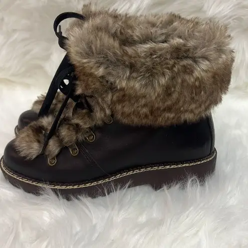 Lands End Womens 477938 Faux Fur Lined Cuff Boots Fisherman Core D20 Brown Size 7.5