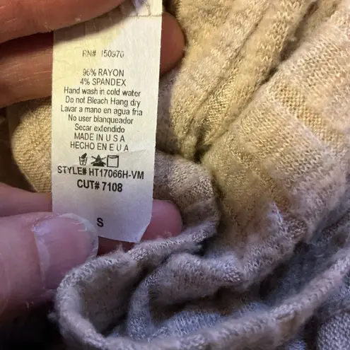 Hummingbird tan slouchy knotted front sweater