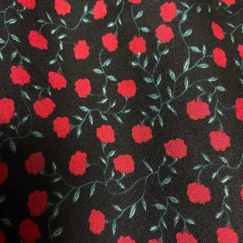 Dip Skirt Floral Print Midi Straight Rose Pattern Slit Black Red Medium Women
