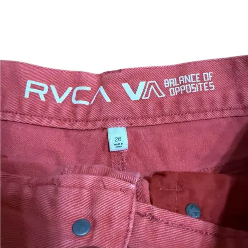 RVCA  Women's Faded Red Distressed Raw Hem Jean Shorts Sz 26