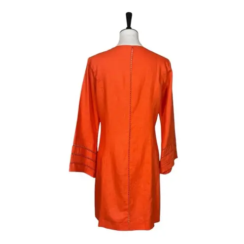 Lena Gabrielle Linen Long Jacket Bell Sleeve Open Front Coral Women’s Size 10 Orange