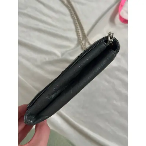 Vintage Bon Goût 70s Velvet Logo Crossbody Gray Black Silver Chain Leather