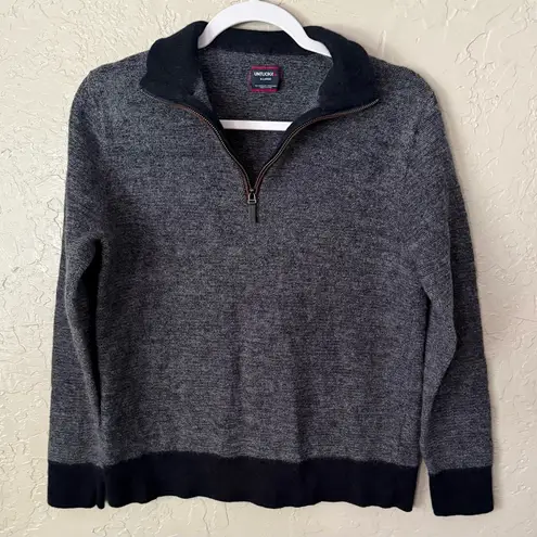 Untuckit Wool Sweater 1/4 Zip 100% Extra Fine Merino Womens XL Navy Fall Blue