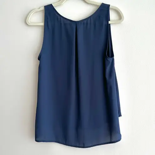 Elodie Navy Blue Swing Tank Top, Sheer Flowy Blouse, Size Small