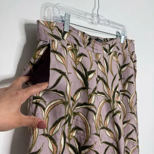 Tahari 100% Linen Wide-Leg Cropped Leaf Pants Elastic Waist Pull On Size XL