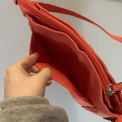 Coral Purse Cross Body Faux Leather Multiple Pockets Medium Sized Red