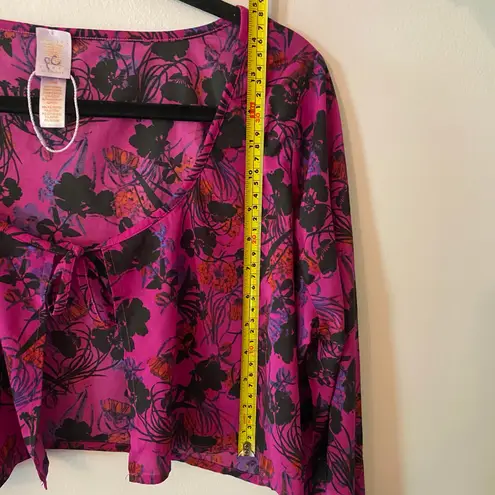 Savage X Fenty Purple Floral Bell Sleeve Cropped Lingerie Top Women's size Large