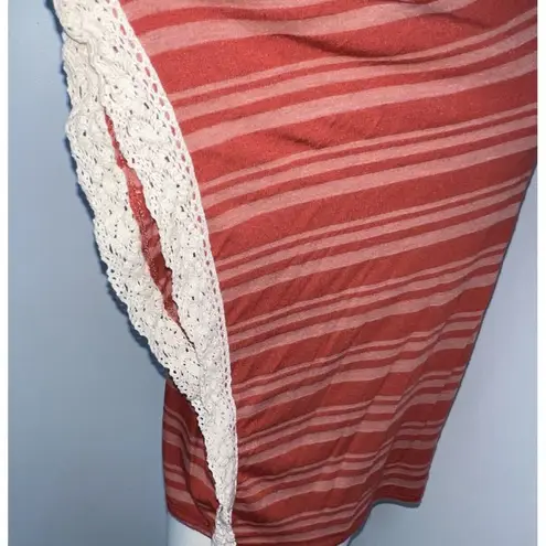 D'closet Womens Boxy Cropped Top Size S M Rust Striped Crochet Boho V