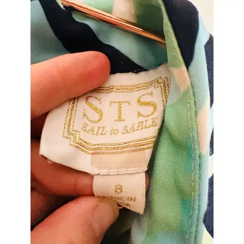 Sail To Sable Blue Palm Tree High Neckline Mock Neck Mini Dress Size 8