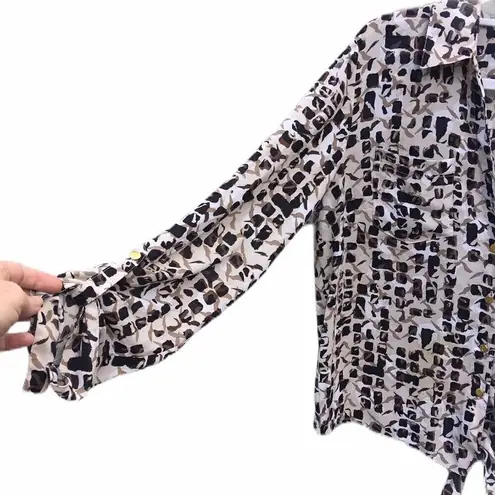 JM Collection Beulah Printed Button Down Tie Bottom Blouse