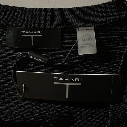 T Tahari NWT Size XL Black Ribbed Rayon/Nylon Knit Clasp Front Cardigan Jacket