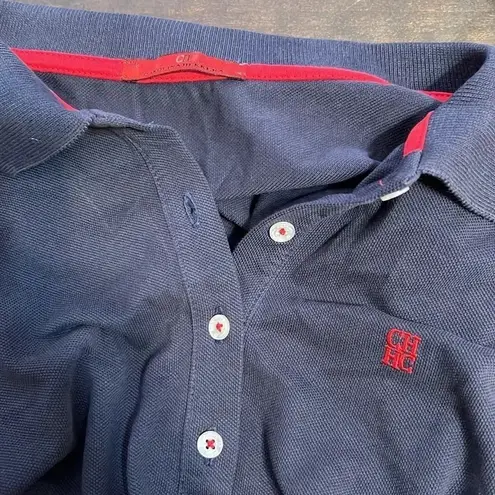 Carolina Herrera  CH Logo Polo Shirt Short Sleeve Blue Red Button Classic M