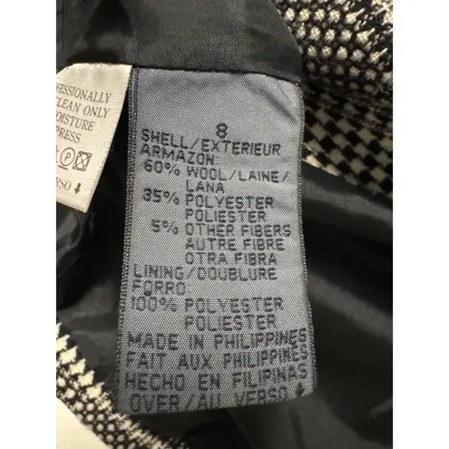 Vintage Lizwear Women's Classic Houndstooth Wool Blend Blazer Jacket size 8 Black