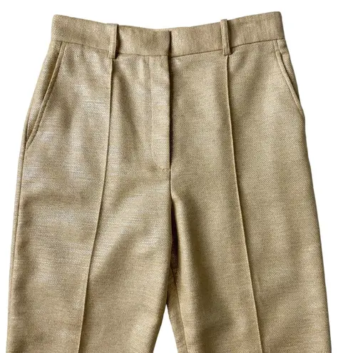 St. John NEW Metallic Twill Pintuck Ankle Pants in Silver Sunflower Gold Size 10
