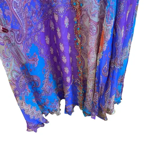 Issue Silk Beaded Paisley Maxi Dress Boho Evening Gown Open Back 90s Y2K Size 8