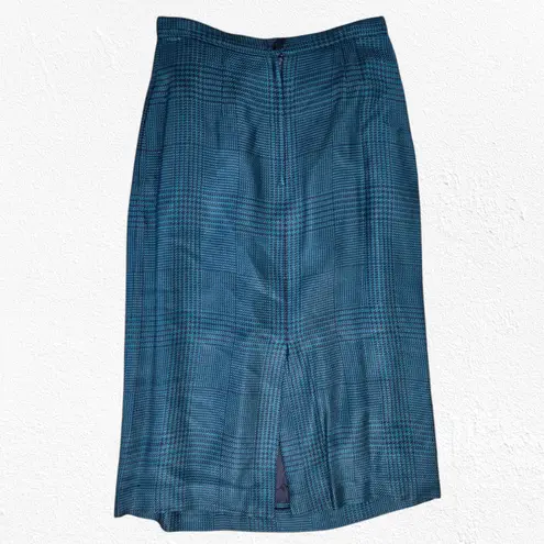 Vintage 80s Green Navy Houndstooth Retro Officecore Power Skirt Suit Set Size 4