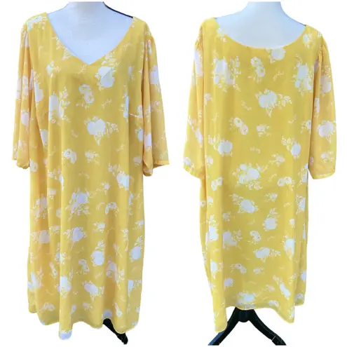 Eshakti Custom Yellow Floral Chiffon Shift Dress 4X