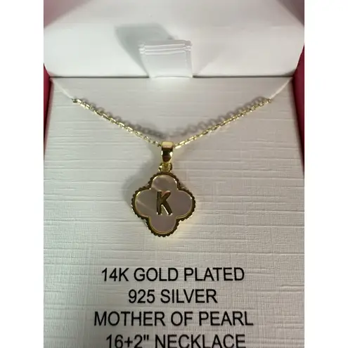 NIB Charlotte & Lexi 14KT Gold Plated 925 Sterling K Initial MOP Necklace