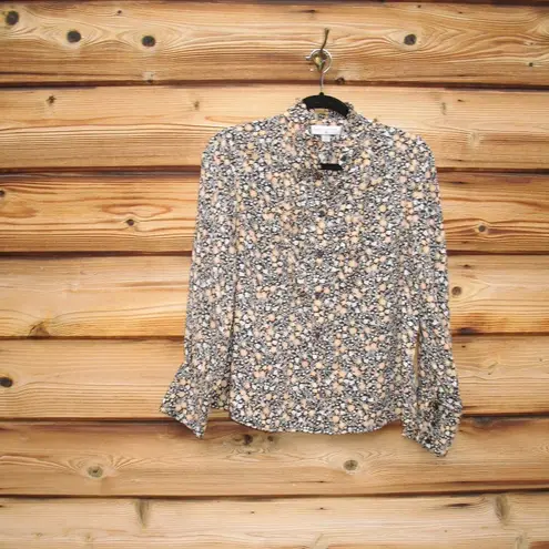 Nili Lotan Target Liberty Floral Blouse Button Front Shirt Long Sleeve Black Size XS