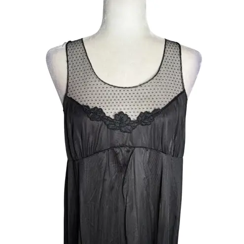 Vintage 70s Paramount Sheer Nylon Nightgown Large Black Polka Dot Mesh Empire