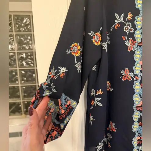 West Kei Floral Navy Blouse with Tie Front