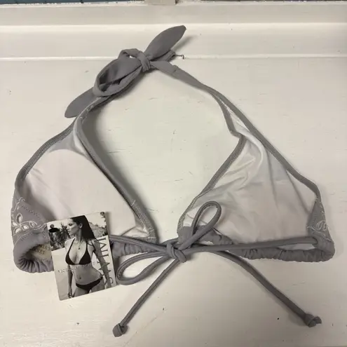 Victoria Secret VS Gray W/ Silver Eyelet Leaves bikini top swim M Halter NWT Size 8