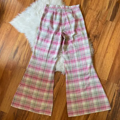 Vintage 70s High Rise Pink Plaid Bell Bottoms Size M