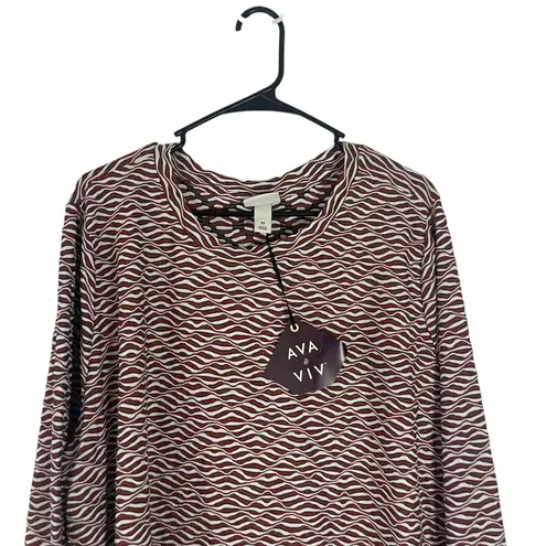 Ava & Viv NWT Women's Plus Size 3X Burgundy Jacquard Long Sleeve Top