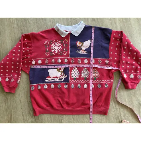 Vtg Spumoni Red Christmas Holiday Crewneck Sweatshirt X'mas tree Women’s Large